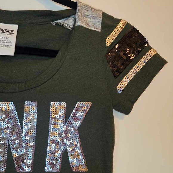Pink Victoria's Secret Army Green Sequin T-Shirt - Picture 4 of 5